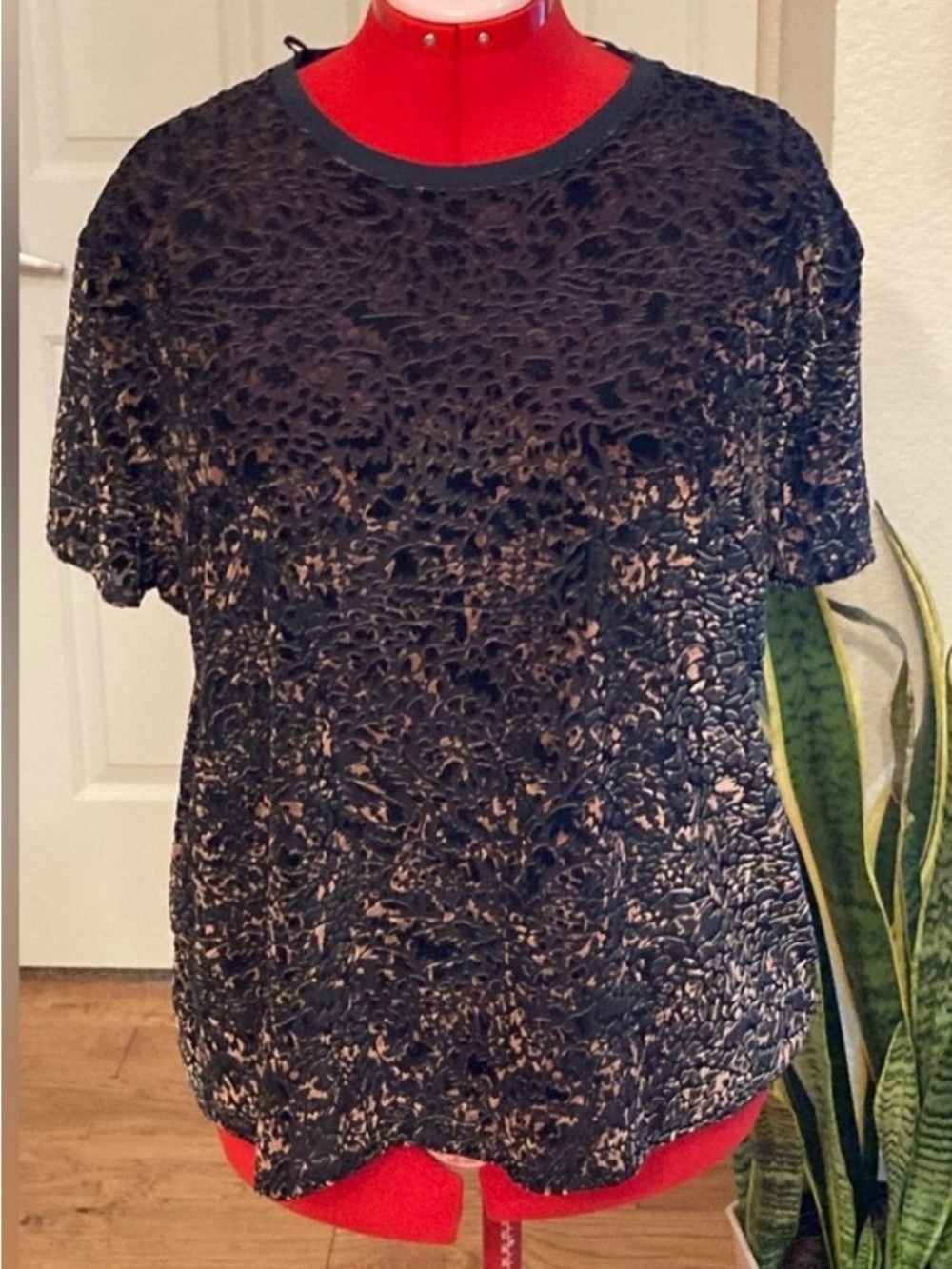 Free People Burn Out Velvet Teddy Tee Oversized Size Small - Picture 2 of 7